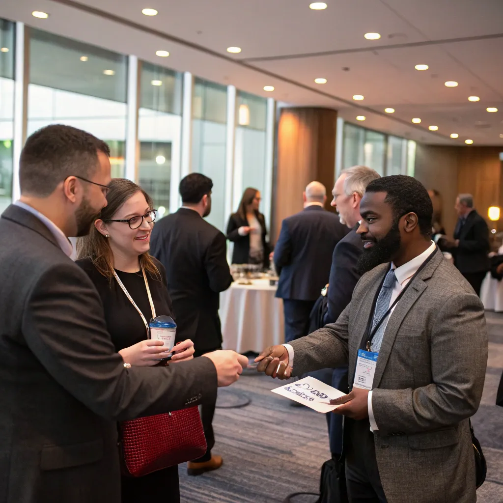 A stylized image of people networking